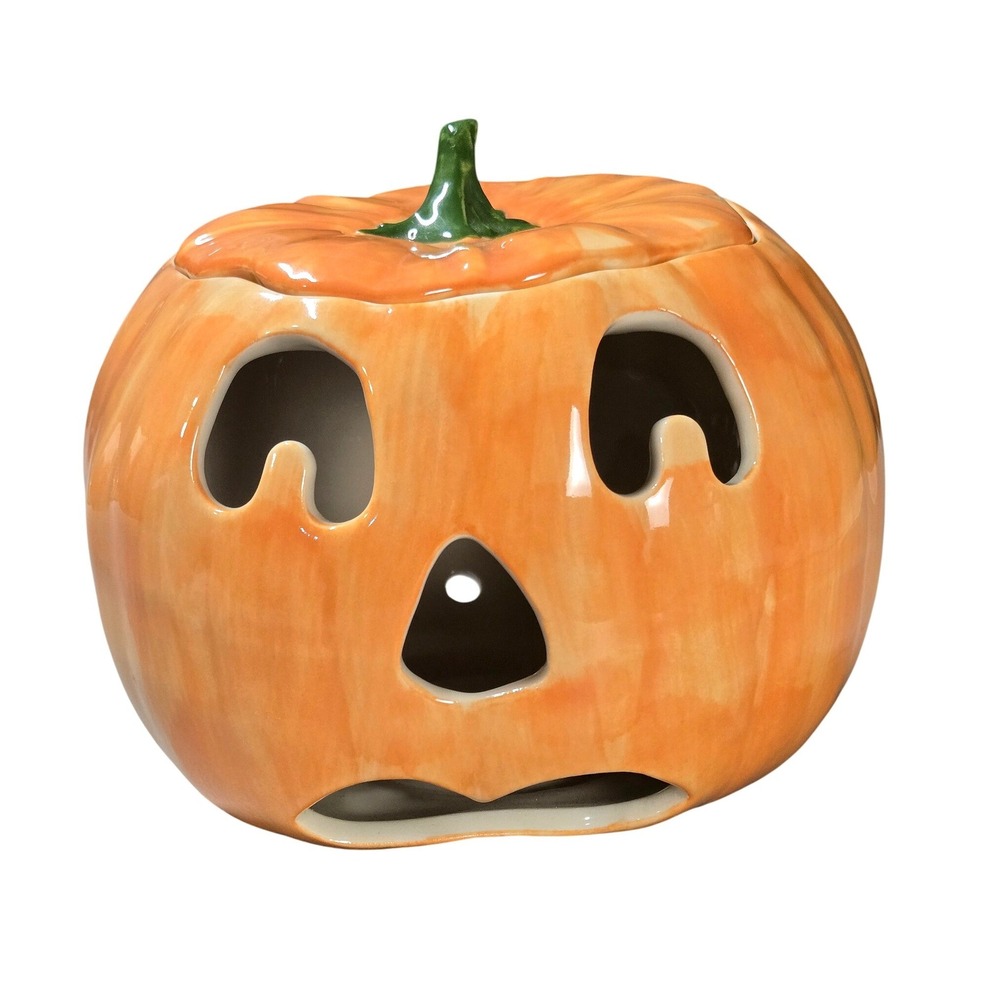 VTG Hartstone USA Large Ceramic Jack O Lantern Pumpkin Lidded Halloween Worried